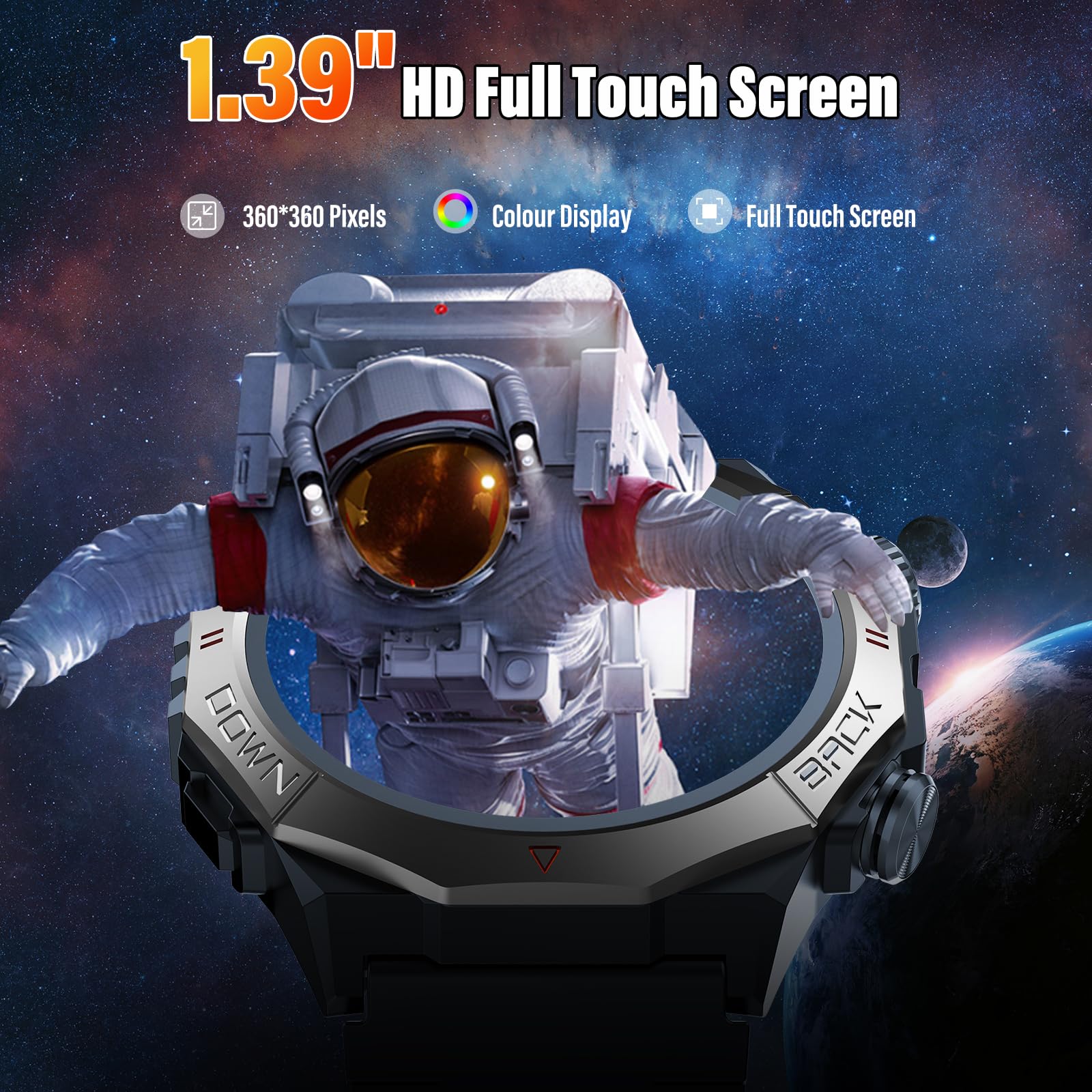 Montre connectée militaire homme femme 1,39 pouces HD appel Bluetooth GPS