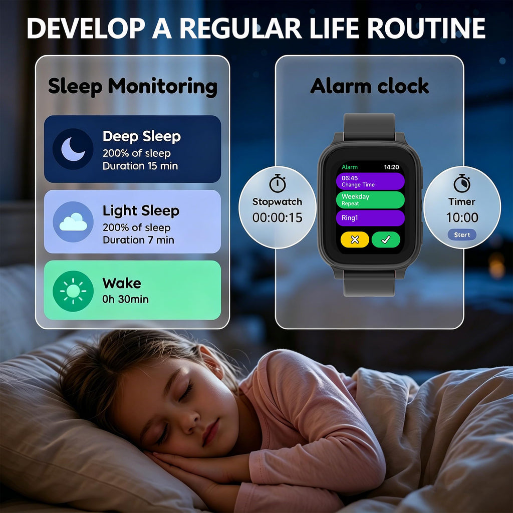 Montre connectée enfant 1,83 pouces HD 18 jeux suivi sommeil sport podomètre