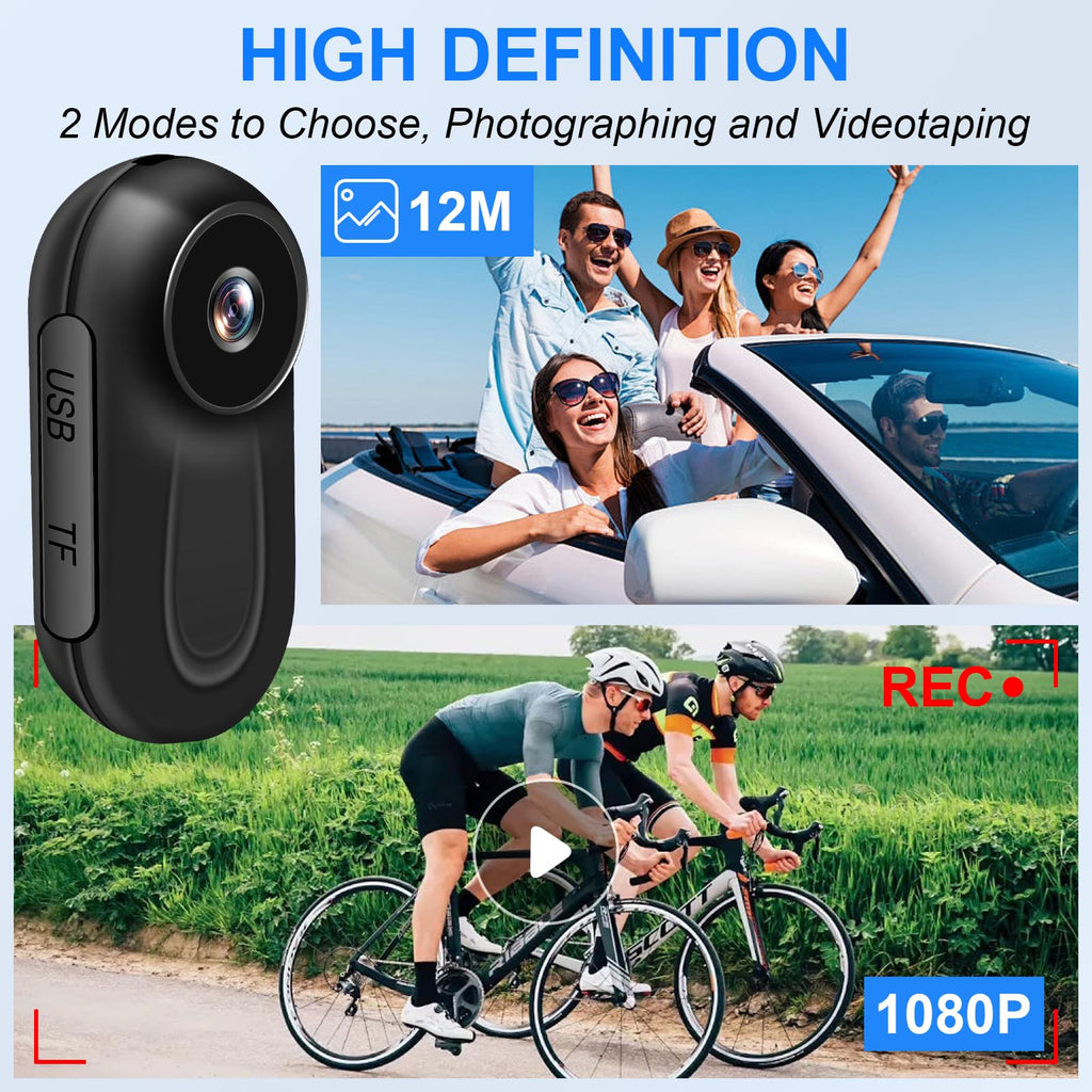 Mini caméra casque 1080P 27 g — écran HD, longue autonomie, kit de fixations universel