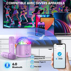 Enceinte karaoké Bluetooth lumineuse — 2 micros sans fil, 6 modes LED disco