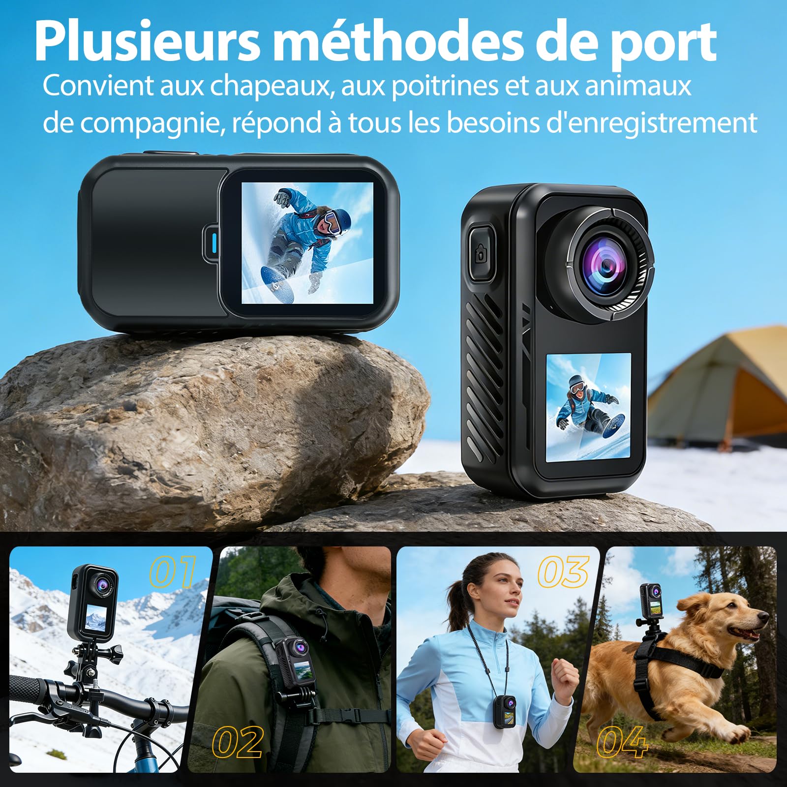 Caméra sport 4K 60fps double écran WiFi 130° stabilisation action cam