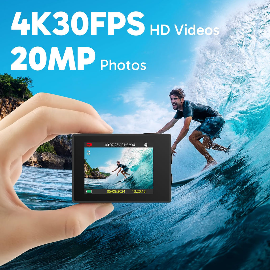 Caméra sport 4K sous-marine WiFi 20MP étanche 30m compatible accessoires