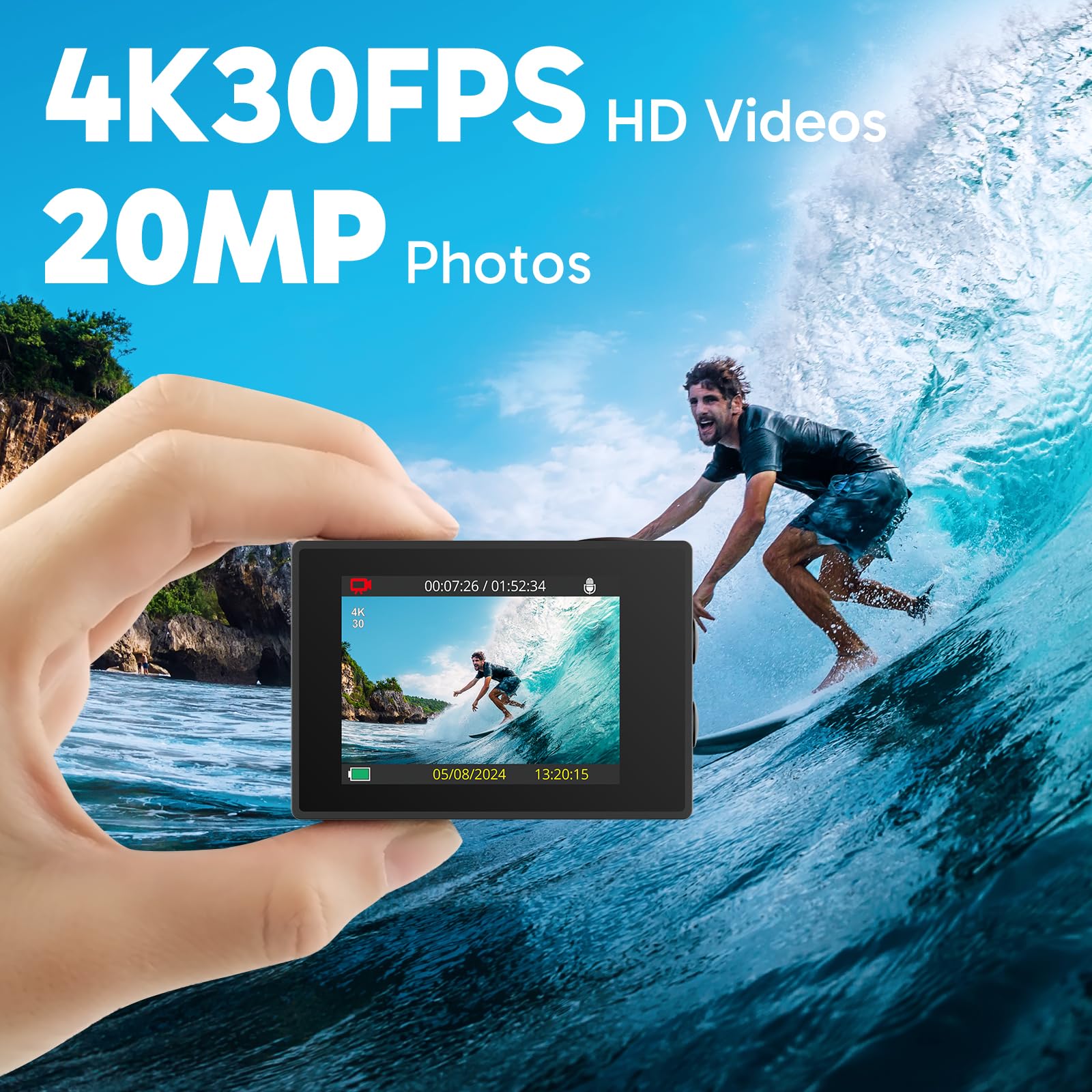 Caméra sport 4K sous-marine WiFi 20MP étanche 30m compatible accessoires