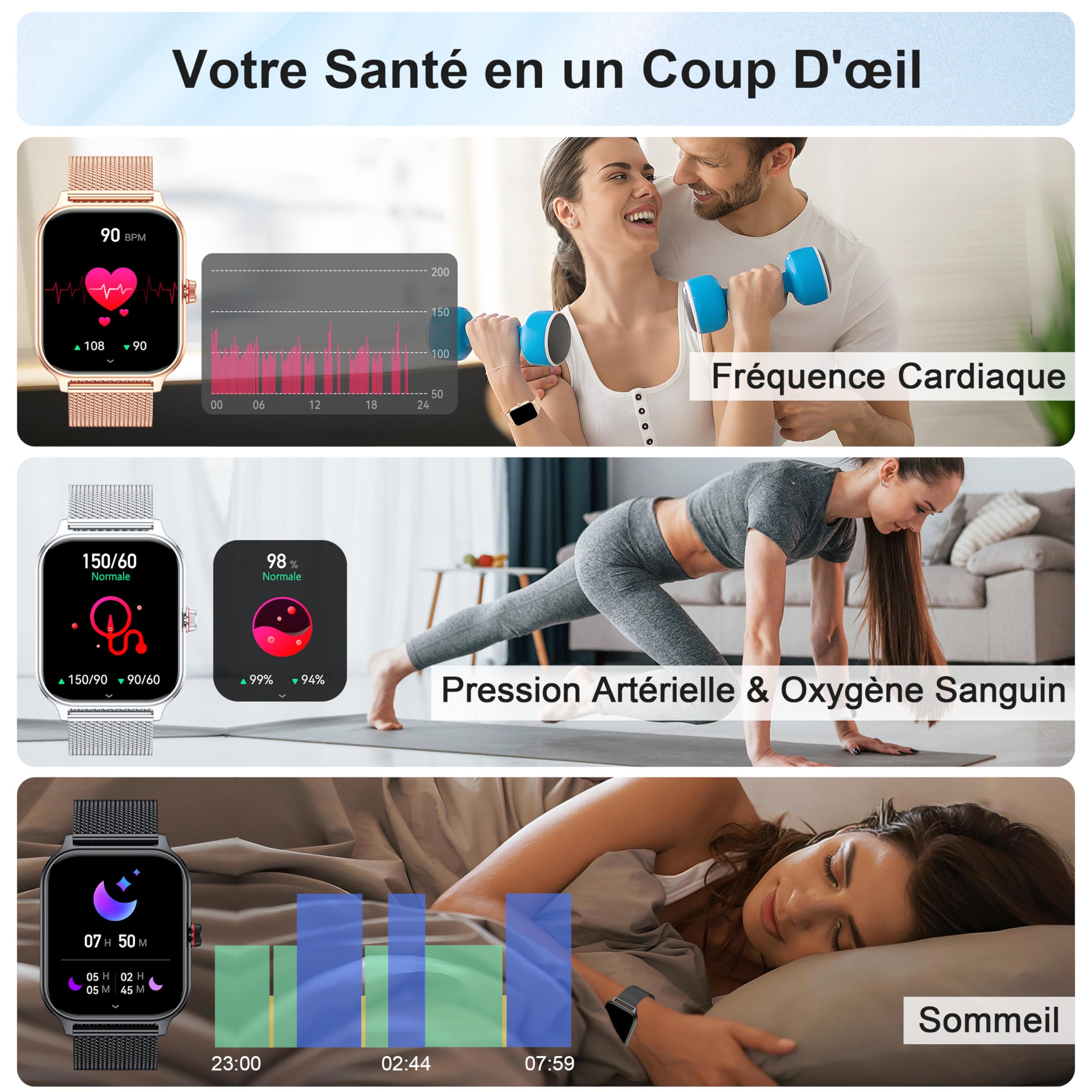 Montre connectée femme appel Bluetooth compatible iPhone Android sport
