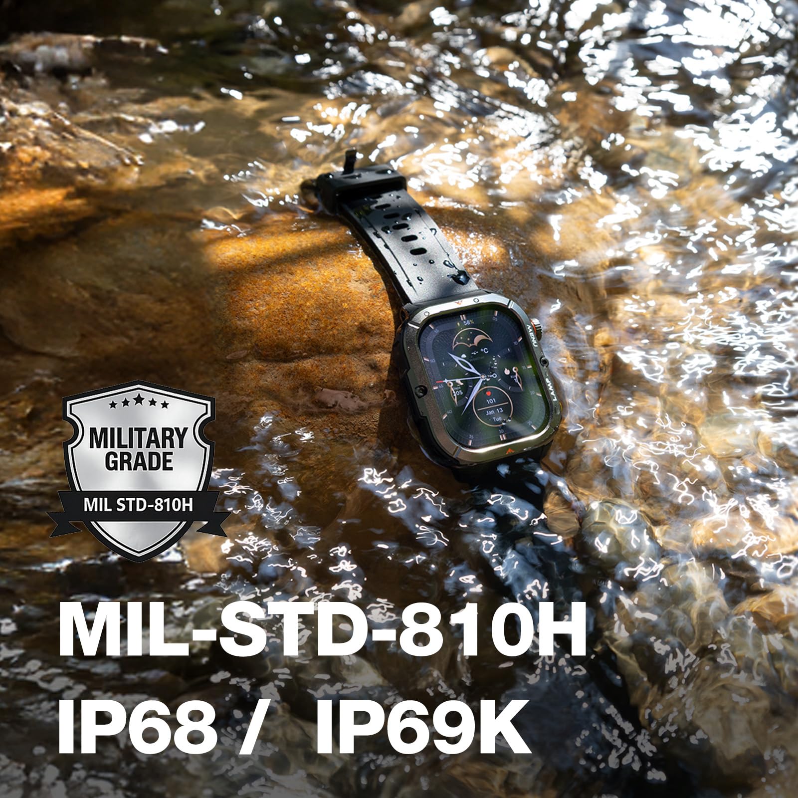 Montre connectée militaire indestructible écran AMOLED 1,95 pouces sport GPS