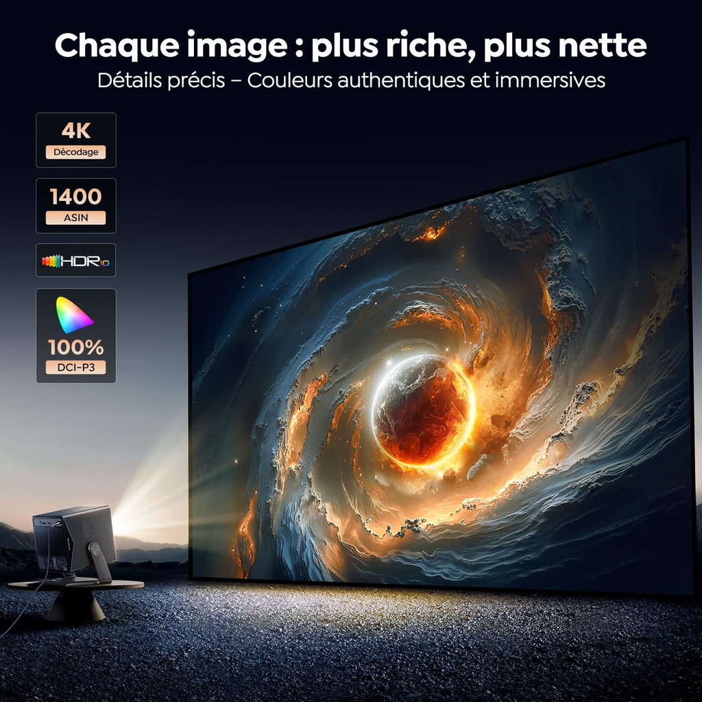 Vidéoprojecteur 4K VIDAA OS 1400 ANSI Dolby 36W ultra-rapide intelligent
