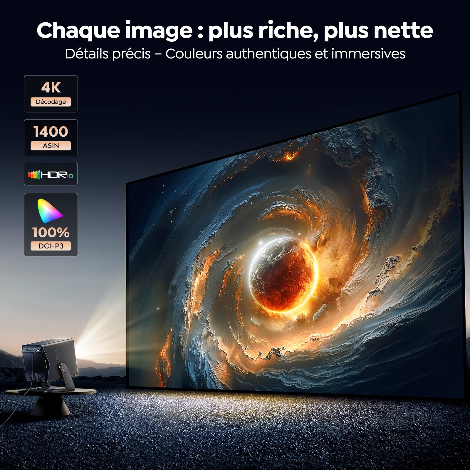 Vidéoprojecteur 4K VIDAA OS 1400 ANSI Dolby 36W ultra-rapide intelligent