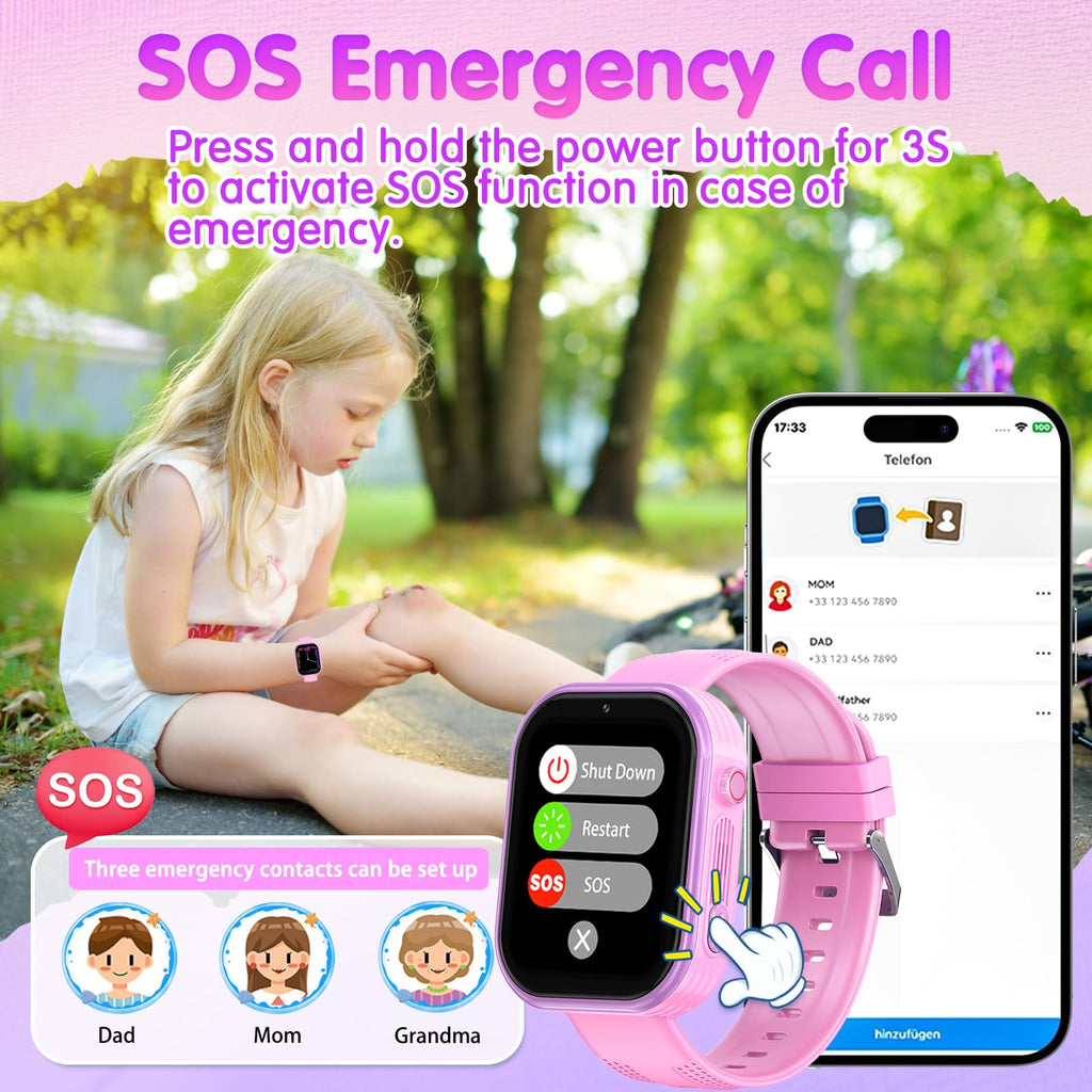 Montre connectée enfant 4G GPS — appels vidéo, chat vocal, SOS