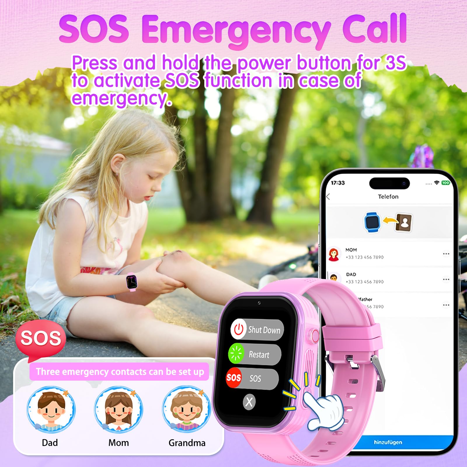 Montre connectée enfant 4G GPS — appels vidéo, chat vocal, SOS