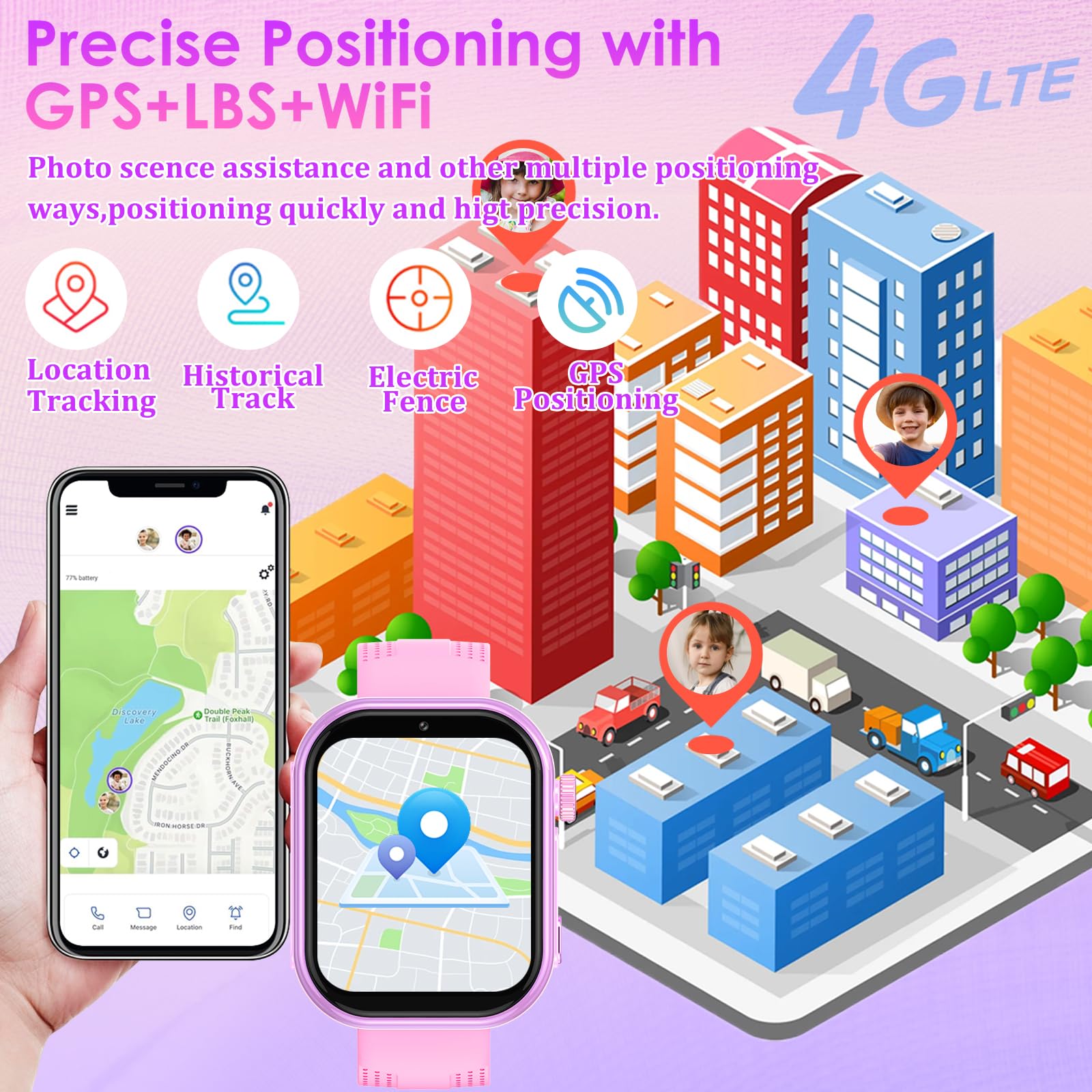 Montre connectée enfant 4G GPS — appels vidéo, chat vocal, SOS