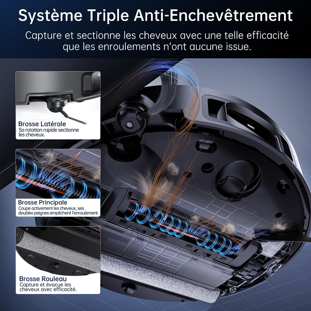 Robot aspirateur rouleau lavant 20000Pa cartographie LiDAR autonomie