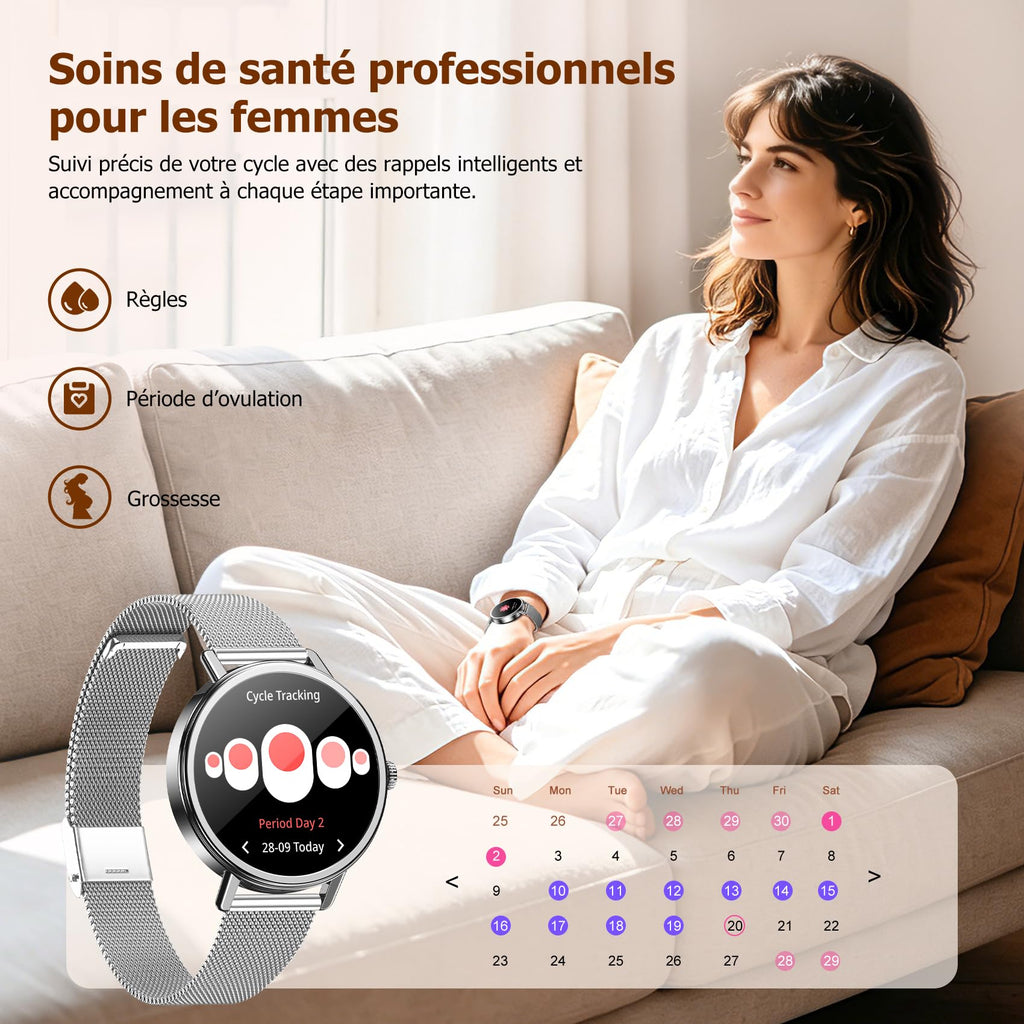 Montre connectée femme appel Bluetooth écran HD 1,26 pouces Bluetooth 5.4