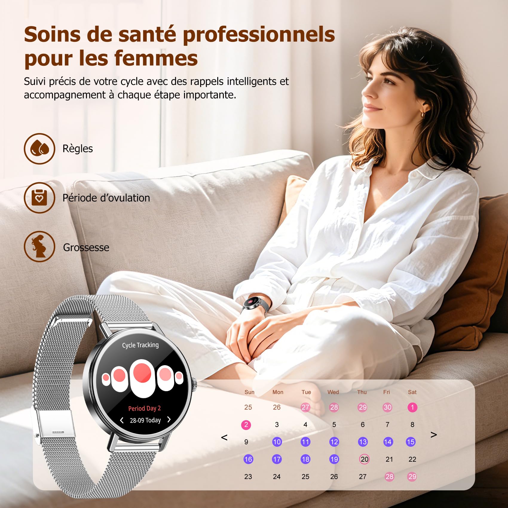 Montre connectée femme appel Bluetooth écran HD 1,26 pouces Bluetooth 5.4