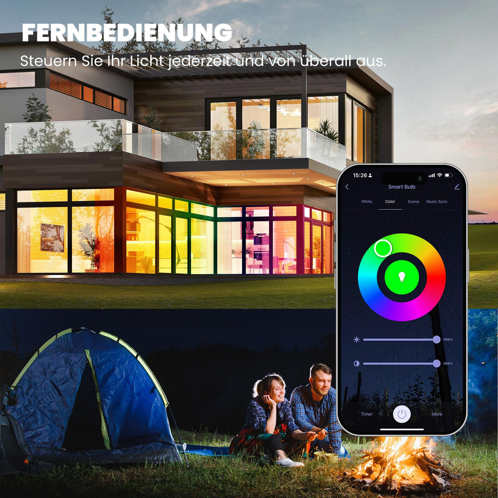 Ampoules LED connectées E27 (lot de 2) — WiFi + Bluetooth, 16 millions de couleurs, 850 lm, compatible Alexa & Google