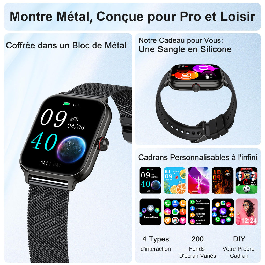 Montre connectée femme appel Bluetooth compatible iPhone Android sport