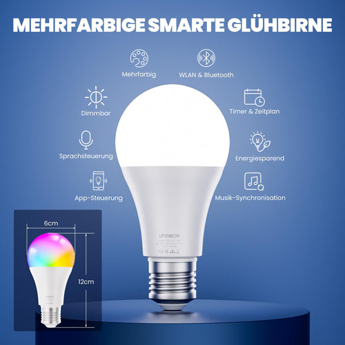 Ampoules LED connectées E27 (lot de 2) — WiFi + Bluetooth, 16 millions de couleurs, 850 lm, compatible Alexa & Google